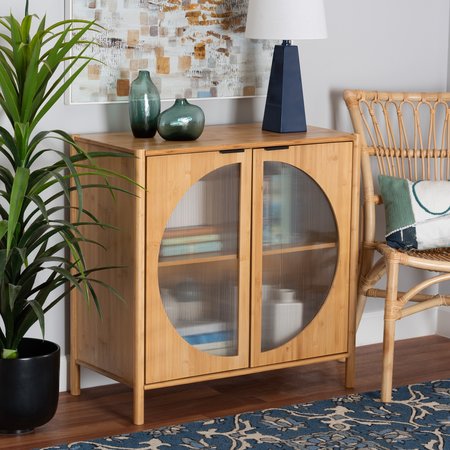 BAXTON STUDIO Naresh MidCentury Modern Transitional Natural Brown Bamboo Wood 2Door Storage Cabinet 223-12898-ZORO